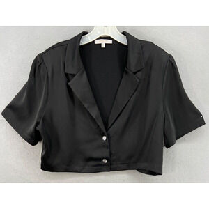 WAYF Jacket Shrug Sz XL Black Satin‎ Jewel Button Front Cropped Shirt Jacket